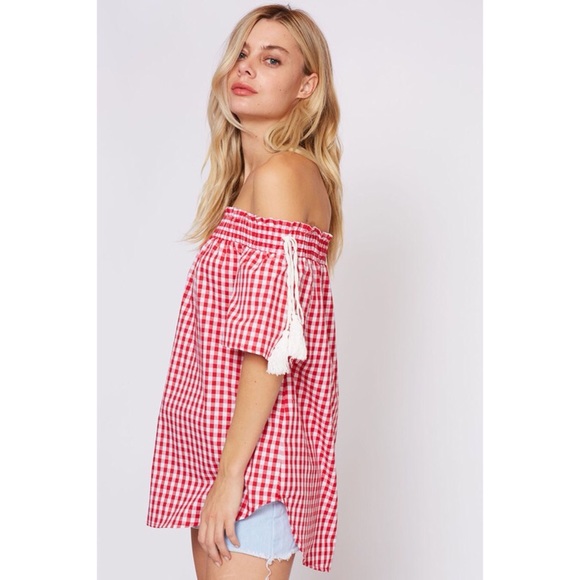 LAST ONE!! Off Shoulder Gingham Print Top - Picture 5 of 5